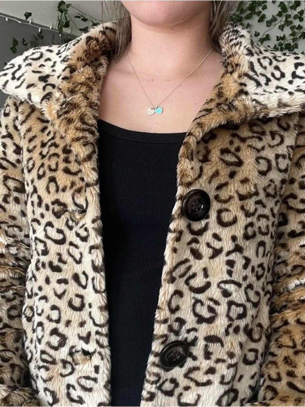 Black Poppy Leopard Print Faux Fur Jacket